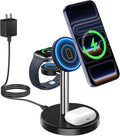2026 3 in 1 Wireless Charging Station Compatible with MagSafe, 15W Fast Magnetic Mag-Safe Charger Stand for Apple iPhone 17 16 15 14 13 12 Series iWatch AirPods Pro 4 3 2, SilverBlack