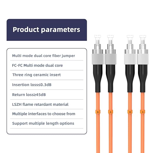FC/UPC to FC/UPC Fiber Patch Cable, 10M/32.8FT OM1 Multimode Duplex 62.5/125µm - Image 3