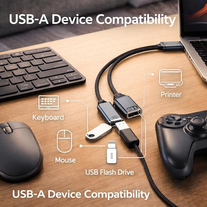 Mizi [2025 Upgraded USB-C to USB-A & USB-C PD Splitter Adapter – 2-in-1 Type-C OTG Cable with 100W Fast Charging & Peripheral Support – Compatible with Laptop, Tablet, Smartphone - Grey
