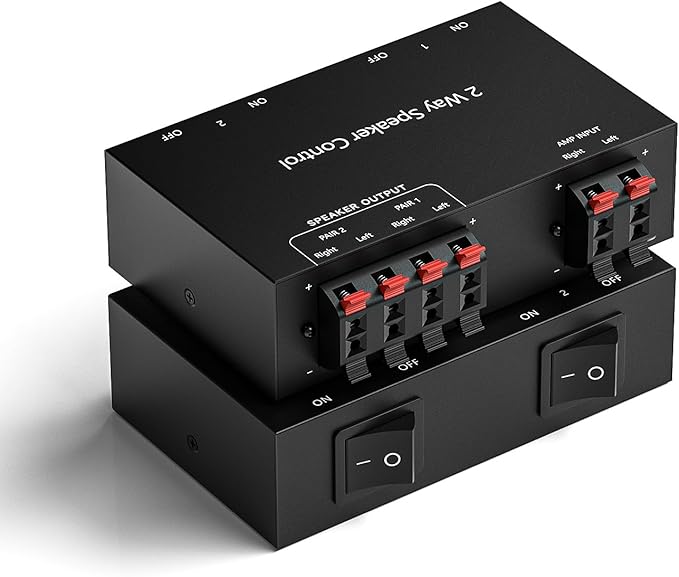 Y.D.F 2-Channel（1 in 2 Out） Speaker Selector Switcher Box with Terminal Claps 150W RMS per Channel High-Fidelity Audio Transmission