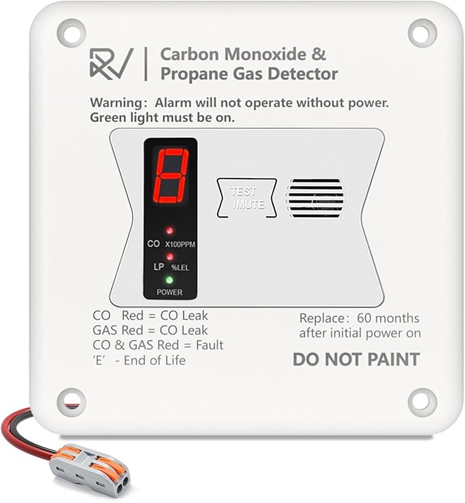 RV Carbon Monoxide and Propane Detector, 2 in 1 Dual CO/LP Gas Alarm,Replace The Old 31011,100dB Loud Alarm,12V DC for Motorhome Travel Trailer, Motor Coach, Truck Camper (R503 Flush Mount-White)