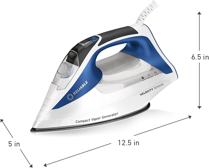 Reliable Velocity 240IR Steam Iron for Sewing, Quilting and Clothes, 1800W Compact Vapor Generator, Leak Free Continuous Steam, Touch Activated Control, Scratch Resistant and Easy to Clean Soleplate