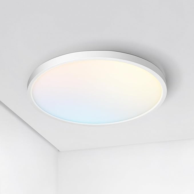 ASD LED 12" Round Flush Mount Ceiling Light Fixture, Low Profile Surface Lighting | 5CCT, Dimmable, Ultra-Thin, ETL Listed | 24W 1900LM 2700-6000K 120V | Kitchen, Bedroom, Hallway Lamp | White