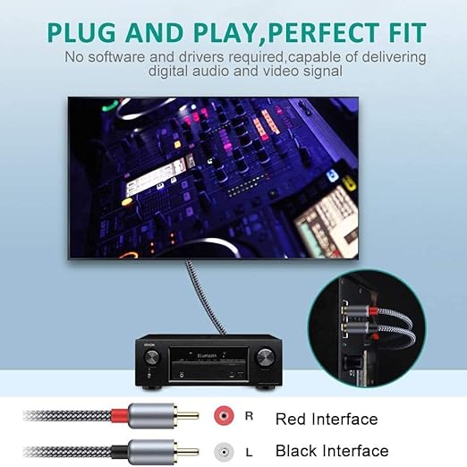 Goalfish RCA Cable, 10FT RCA Male to Male Audio Stereo Subwoofer Cable [2Pack, Hi-Fi Sound] Nylon-Braided Auxiliary Audio Cord for Home Theater, HDTV, Amplifier, Hi-Fi Systems,Speakers (Grey)