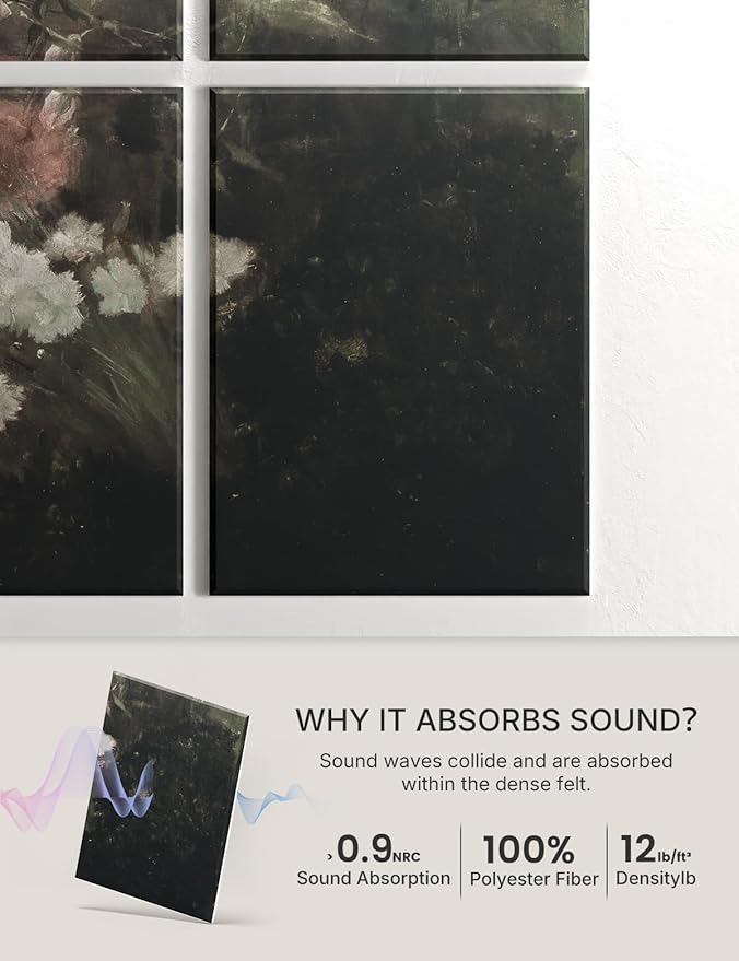 Wall Art Acoustic Panels,35''X24''Sound Absorbing Panels-8-Pack with 50 Adhesive Tabs, Decorative Sound Absorbing Panels for Living Room and Recording Studio, Offices-Garden in May