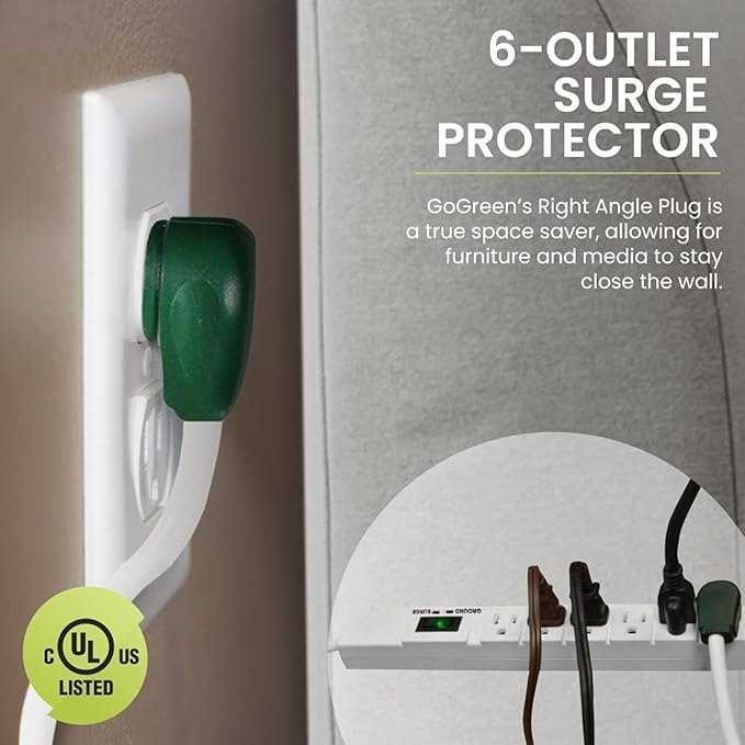 GoGreen Power Inc. (G-16315-15-2) 6 Outlet Surge Protector, 15FT Cord, White, 2 Pack