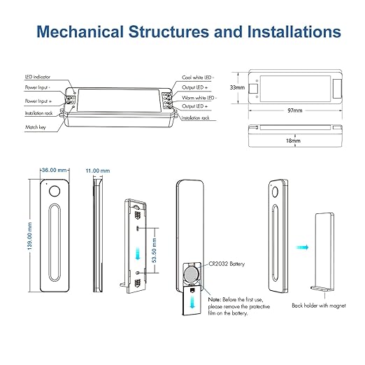 RF Wireless Remote CCT LED Strip Controller Magnetic Wall-Mounted Touch Slide Brightness/Color Temp Adjust Sensitive Touch Slide Flicker DC 5V-36V 8A
