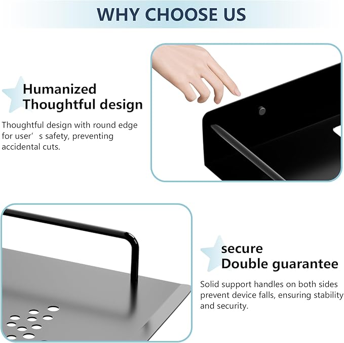 Floating Shelves for Projector, Metal Wifi Router Shelf, Cable Box Wall Mount, Dvd Player Shelf, Wall Mounted Floating Stand/Holder-2pcs