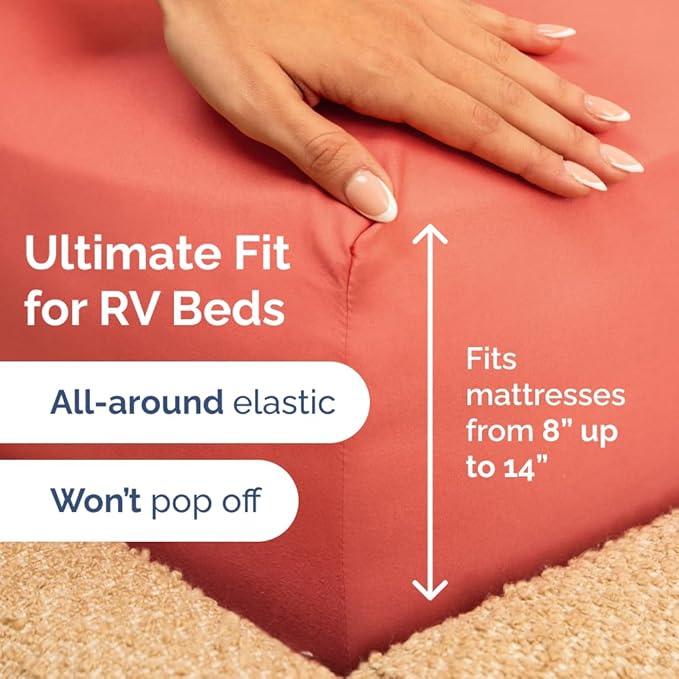 RV Short Queen Sheet Set 60 X 75 - 4 Piece RV Short Queen Bed Sheets - Soft, Breathable & Cooling - Designed for Bunks, Trailers and Campers - Fits 8” to 12" Mattress - Hotel Luxury Bedding - Coral