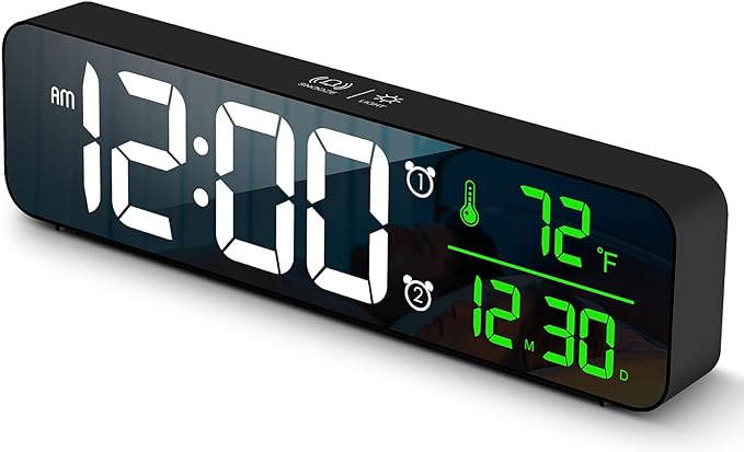Hournor Digital Clock for Bedroom, Digital Wall Clock for Living Room Decor, Desk Table Clocks, Digital Clock Large Display, Bedroom Smart Alarm Clock for Office Green