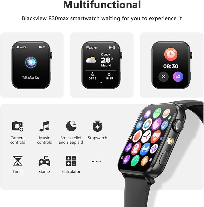 Blackview Smart Watch for Women,1.91" HD Touchscreen Fitness Watch with Flashlight, Bluetooth Notifications/Make Calls, Heart Rate/Sleep Monitor/2 Straps, Fitness Watch for Android/iPhone