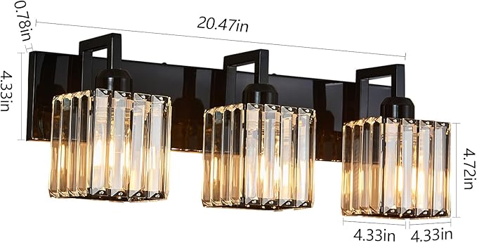 FDPBY Modern Bathroom Vanity Light 3-Lights Plating Black Vanity Light Crystal Wall Light Bathroom Light Fixtures