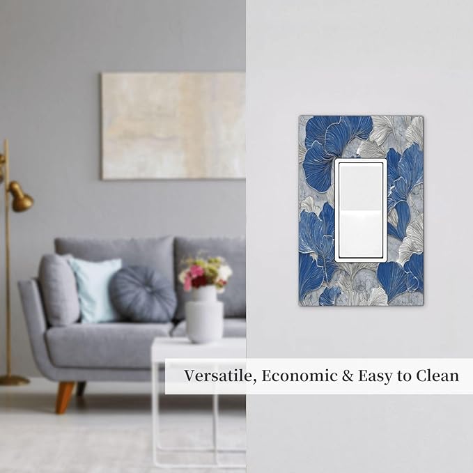 Bvtewkhz Abstract Blue Marble Plant Leaves 1 Gang Single Rocker Decorative Light Switch Covers Electrical Faceplate Switch Plates for Bathroom Kitchen Home