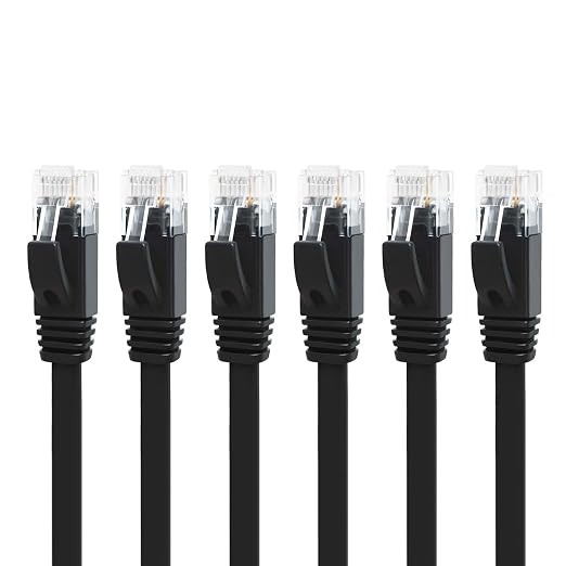 Yauhody CAT 6 Ethernet Cable 1.5ft 6-Pack Black, High Speed Solid Flat CAT6 by Yauhody
