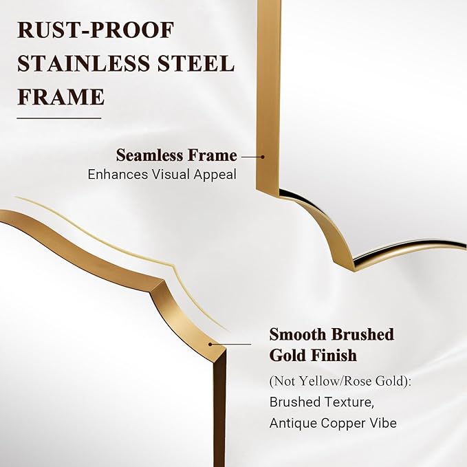 ANDY STAR 24x40 Inch Gold Mirror, Brushed Gold Bathroom Mirror, Antique Brass Rectangle Mirror, Large Wall Mirror Decorative for Bedroom, Living Room, Entryway, Wave Inspired Style
