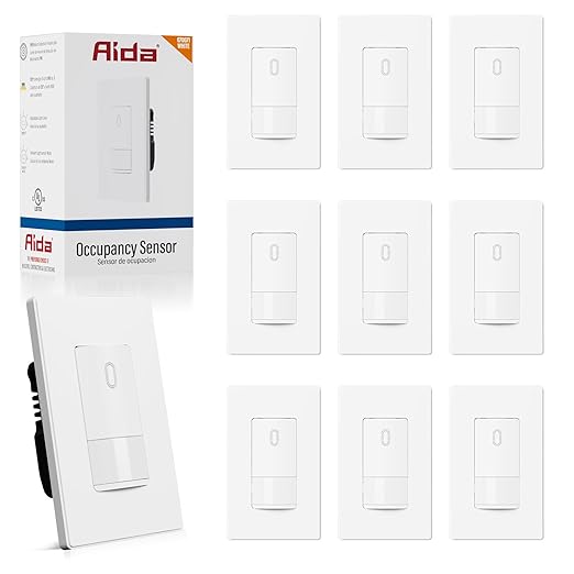 AIDA Single Pole Motion Sensor Light Switch w/Neutral Wire - 120° PIR Infrared Activation - CFL/LED/MLV/INC/HAL/Fan Compatible - UL Certified - 10 Pack,Matte White