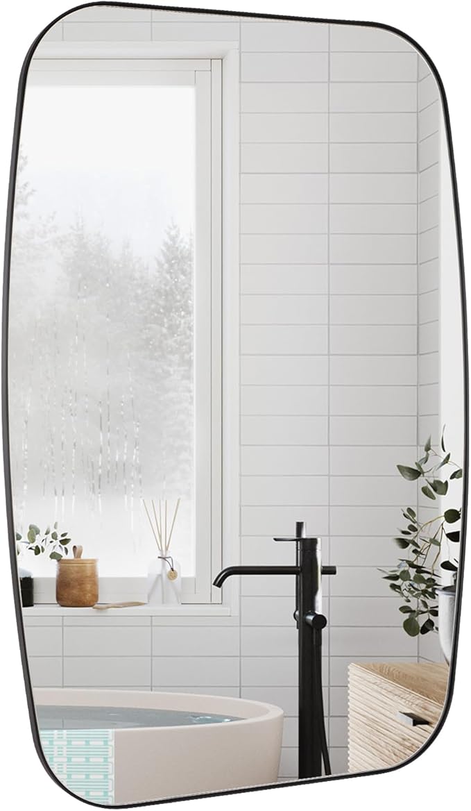 Black Oval Mirror, 30"×48" Bathroom Mirror for Wall Vanity with Stainless Steel Metal 0.8" Thin Frame, Oblong Bathrrom Mirror Modern Anti Rust