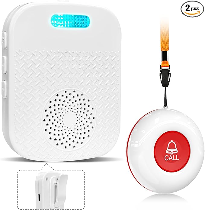 Daytech Caregiver Pager Wireless Call Button for Elderly at Home Life Alert Systems for Seniors/Patient/Disabled 300+ Feet 1 Portable/Vibration Receiver & 1 Emergency Button
