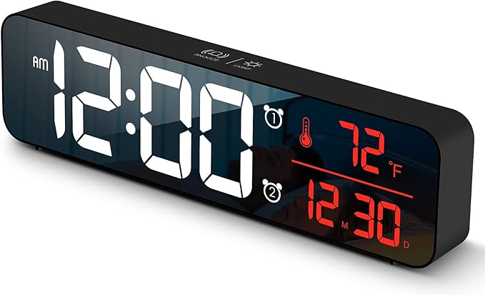 Hournor Digital Clock for Bedroom, Digital Wall Clock for Living Room Decor, Desk Table Clocks, Digital Clock Large Display, Bedroom Smart Alarm Clock for Office Red
