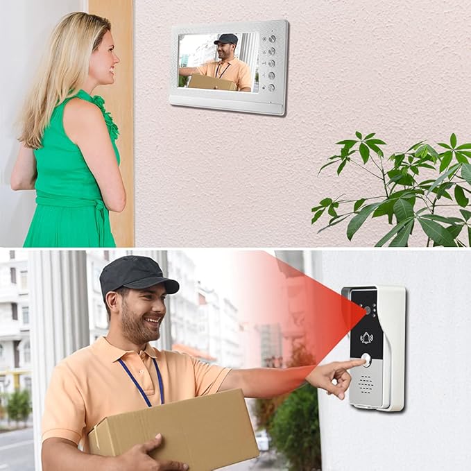 toncont 7 Inches Video Doorbell Intercom System, Video Door Phone System, Wired Video Doorphone Kits, Unlock, Dual-Way Intercom for Home Villa House Office Apartment (Silver)