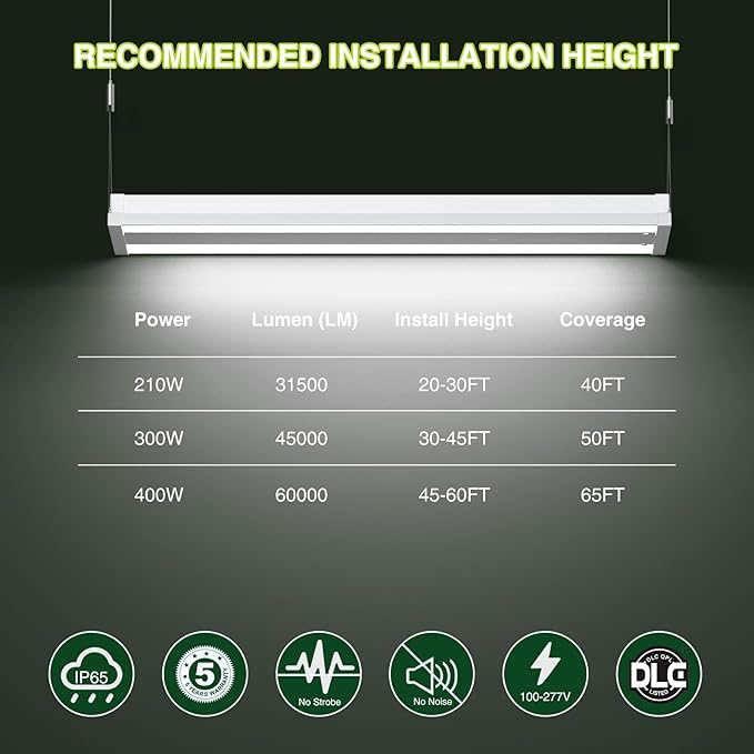 YXL LED Linear High Bay Shop Light 210W, Larger Central Lighting Area, 31500LM, 120-277V, 0-10V, 5000K, Commercial Linear High Bay Led Shop Lights for Warehouse Industrial Garage Workshops, UL