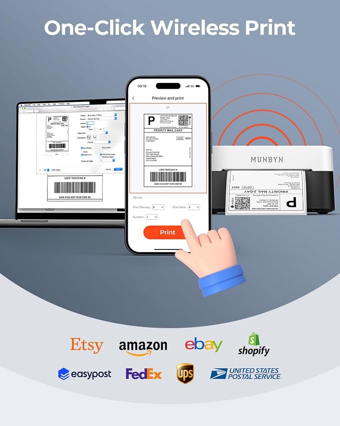 MUNBYN Bluetooth Thermal Label Printer RW403B, Wireless 4x6 Shipping Label - Image 4