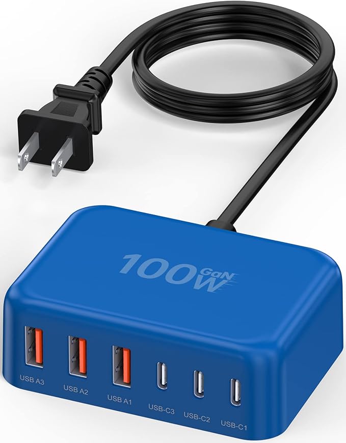 USB C Charger Block, 100W GaN 6 Port PD USB C QC USB A Wall Charger Adapter Plug Cube, Super Fast Type C Charging Station Hub for iPhone 17 16 15 14 Pro Max iPad Samsung Pixel