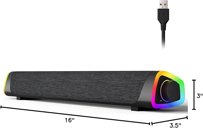 SOULION R30 Plus Bluetooth Computer Speakers, All-in-One Control Button with 6 Modes LED Lights PC Speaker, Wired USB Powered Surround Soundbar for Desktop Monitor Laptop Gray