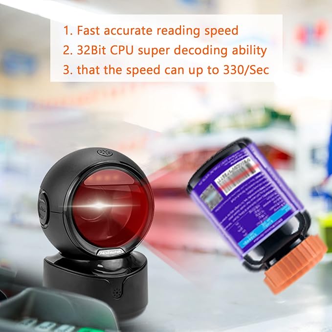 NetumScan Automatic Omnidirectional Desktop Barcode Scanner, Hands-Free USB Wired QR Barcode Reader, 1D 2D Bar Code Image Sensing for Warehouse, Supermarket, Retail Store, Bookstore Pos System