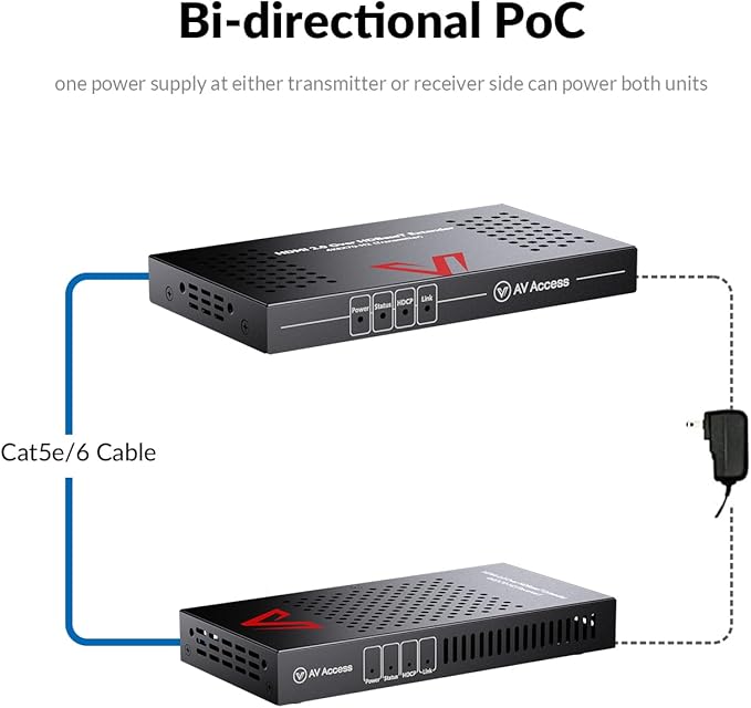 AV Access HDBaseT 4K HDMI Extender Over Cat5e/6/6a/7 4K@60Hz 130ft, 1080P@60Hz 230ft, HDR10+, HDMI 2.0 YUV4:4:4, UltraHD, HDCP 2.2, 18Gbps, Plug & Play, IR Return & PoE, Smart EDID(4KEX70-H2)