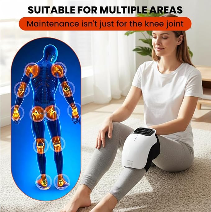 ROVIA 2026 New Portable Comfort Electric Knee Massager, 3-in-1 Rechargeable Knee Massage Machine with Heat, Red Light and Vibration, Adjustable Knee Pain Relief Wrap, Personal Care Appliances
