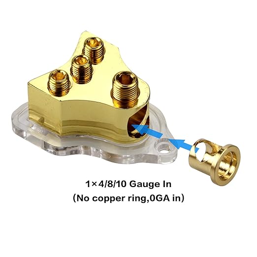 RKURCK 3 Way Copper Power Distribution Block, 0/2/4 AWG Gauge in, 4/8/10 Gauge Out, Car Audio Stereo Amp Distribution Connecting Block for Audio Splitter (1x0GA+3x4GA Copper)