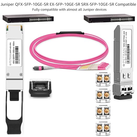 OPSTRAN 10GBASE-SR SFP+ Optical Transceiver Module Compatible with Juniper QFX-SFP-10GE-SR EX-SFP-10GE-SR SRX-SFP-10GE-SR 10Gbps 850nm 300m DDM Duplex LC MMF 4 Pack