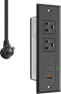 CCCEI Recessed Power Strip with 45W USB-C Ports, Fast Charging USB A Port Desk Outlet, Black Furniture Hidden Charging Station for Side Table, End Table, with 6 FT 45 Degree Flat Plug Extension Cord.