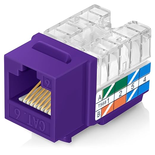 Everest 90° Angled RJ45 Cat6 Keystone Jacks 50-Pack in Purple by EverestMediaSolutions