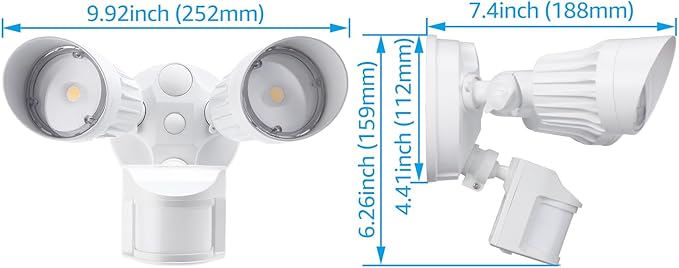 LEONLITE COB LED Security Light, Motion Sensor Outdoor Lights, Dusk to Dawn, 100-277V, ETL Listed, Adjustable Heads, Motion Detector Flood Light for Outside, IP65 Waterproof, 5000K Daylight, White