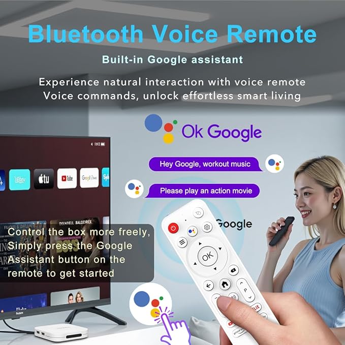 Android 14 TV Box 2025, LEFFOT M1 Plus 4K Ultra HD Streaming Device for TV, 2GB RAM + 16GB ROM, Smart TV Box with Google Assistant Voice Remote, HDR 10, 2.4G & 5G WiFi 6, BT 5.4, RK3528 Quad-Core A53