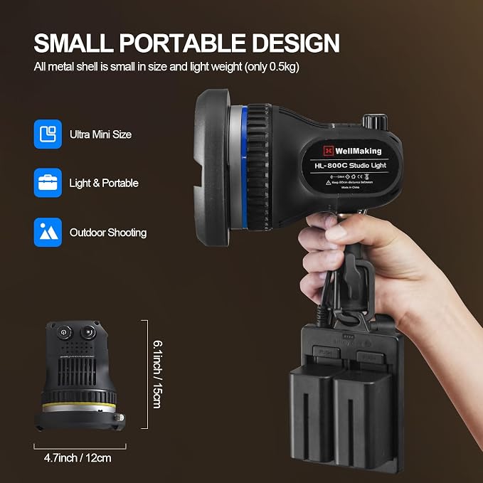 Wellmaking 80W Portable LED Light Continuous Light COB Spotlight Video Light - Image 3