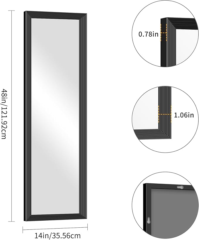 Black Bathroom Mirror 14 x 48 Inch Rectangle Wave Beveled for Wall Bathroom Vanity Mirror for Over Sink, Tempered Glass,for Entryway Hangs, Bathroom Living Room Horizontal or Vertical