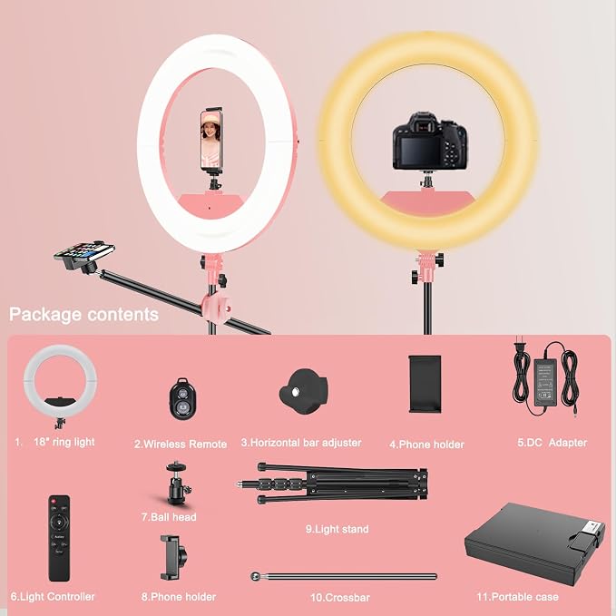 55W18 45cm Ring Light Kit 6700K Dimmable LEDRinglightTripod Stand Dual Phone - Image 7