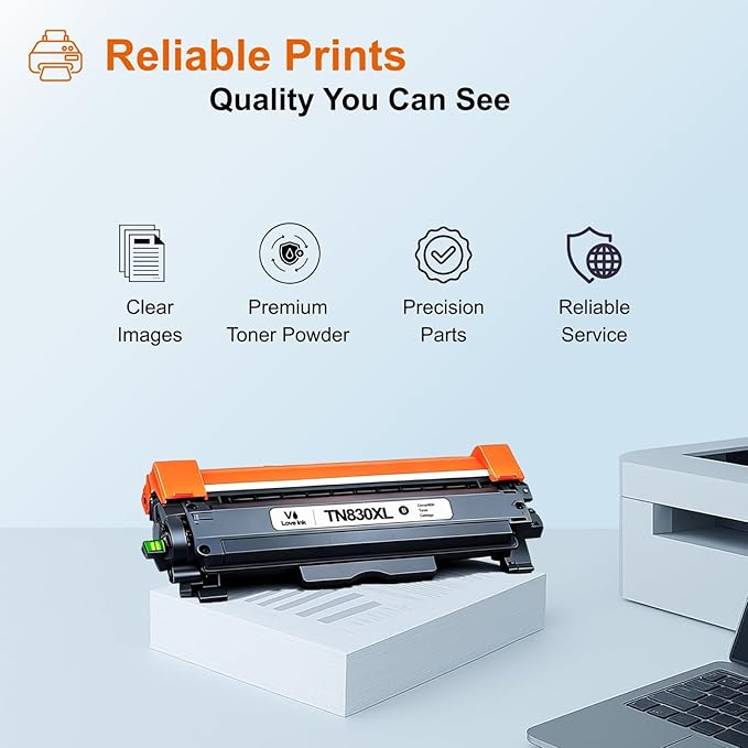 VLOVEINK Compatible TN830XL Toner Cartridge Replacement for Brother TN830XL TN830 XL 830 Toner Work with Brother Printer HL-L2460DW DCP-L2640DW HL-L2405W MFC-L2820DW HL-L2400D (2 Pack, Black)