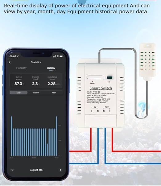 Yitouniu Tuya Smart WiFi 16A Temperature Humidity Switch Sensor Module with Energy Consumption Monitoring, APP Bluetooth Wireless Remote Control,Works with Alexa Google Home (Temperature Humidity)