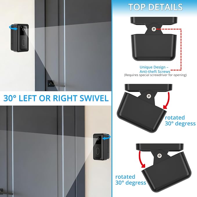 No Drill Doorbell Mount for Blink 2nd Gen Video Doorbell Camera | 30°Left/Right - Image 3
