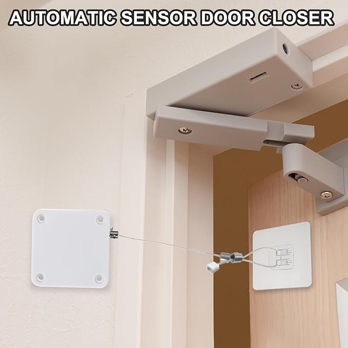 MECCANIXITY Punch-Free 1500g Automatic Sliding Screen Door Closer, Multifunctional Storm Sensor Door Closer with Steel Drawstring for Bedroom Storm Bathroom Study Room (White Pack of 4)