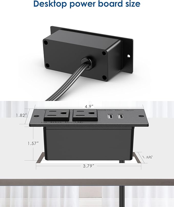 Jgstkcity Conference Recessed Power Strip Socket 9.8Ft Cord,Furniture Flush Mount Charging Station,Desktop Power Grommet Power Strip with 2 Outlets,2 USB Ports,Desk Outlet for Side Table or End Table