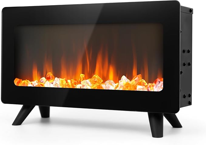 16" Small Electric Fireplace Heater - Desk Space Heater with Realistic Led 3D Flames, Freestanding Fire Places Electric Fireplace Heater for Indoor Use, 750 | 1500w, Overheating Protection
