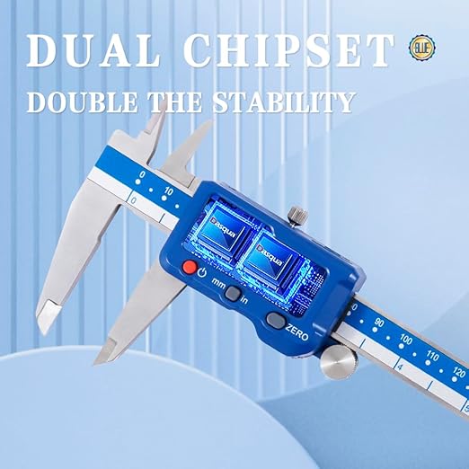 Dasqua 8”/200mm Digital Caliper, Stainless Steel Precision Measuring Tool with Advanced Dual Chip, Large LCD, Resolution 0.0005”/0.01mm, Accuracy ±0.001”/0.02mm