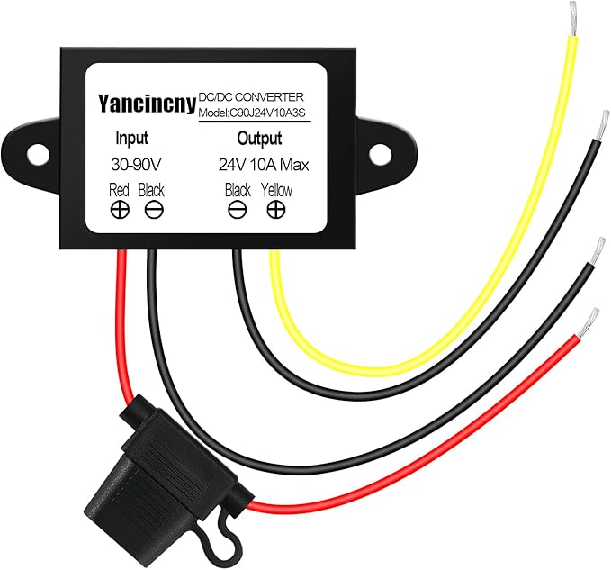 Yancincny 24V 10A 240W DC-DC Buck Converter 30V-90V to 24 Volt 10A Transformer - 36V 48V Step Down to 24V Waterproof Power Supply for Truck/RV/Marine/Solar - Overload and Short Circuit Protection