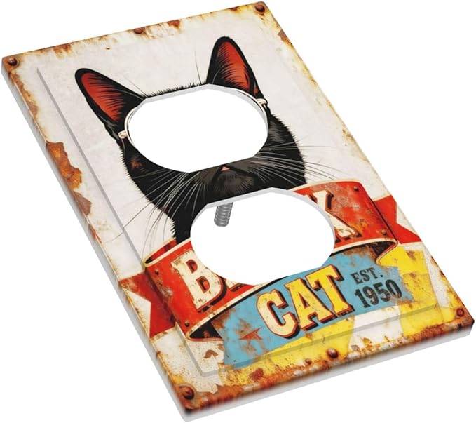 Bvtewkhz Black Cat Vintage Duplex Outlet Decorative Outlet Covers Light Switch Plate Electrical Receptacle Switchplate For Bathroom Kitchen Bedroom