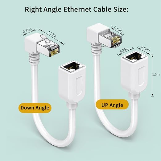 2Pack 90 Degree CAT6 Ethernet Extension Cable White Short Cat 6 Cable Extender - Image 5